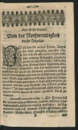 Das Erste Capitel. Von der Nothwendigkeit dieser anzeige.