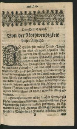 Das Erste Capitel. Von der Nothwendigkeit dieser anzeige.