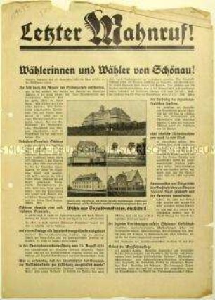 Aufruf der SPD zur Schönauer Stadtverordnetenwahl 1932