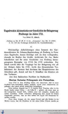 Ungedruckte Aktenstücke zur Geschichte der Belagerung Freiburgs im Jahre 1713. (Schluss)