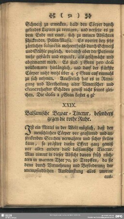 XXIX. Balsamische Bezoar-Tinctur, besonders gegen die rothe Ruhr