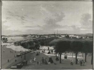 Blick von der Brühlschen Terrasse nach Neustadt : Blick von der Brühlschen Terrasse nach Neustadt. Öl auf Leinwand; 71 x 94 cm, 1865