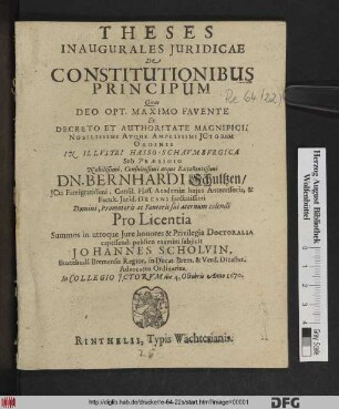 Theses Inaugurales Iuridicae De Constitutionibus Principum