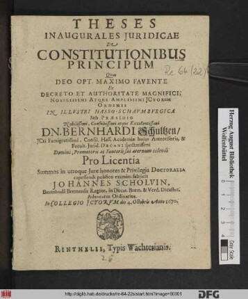 Theses Inaugurales Iuridicae De Constitutionibus Principum