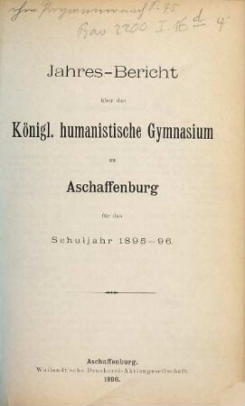 Jahresbericht : über das Schuljahr .... 1895/96