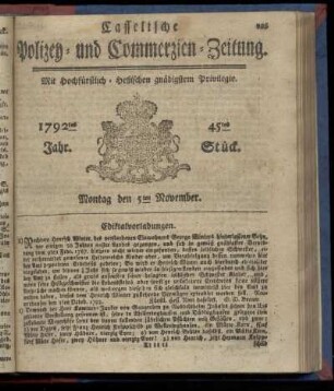 45tes Stueck, Montag den 5ten November. 1792