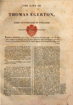 The life of Thomas Egerton, Lord Chancellor of England, [1]