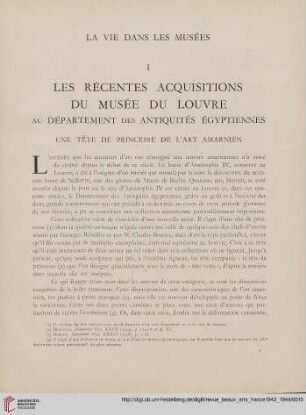 Les récentes acquisitions du Musée du Louvre : au département des antiquités Égyptiennes. Une tête de princesse de l'art Amarnien