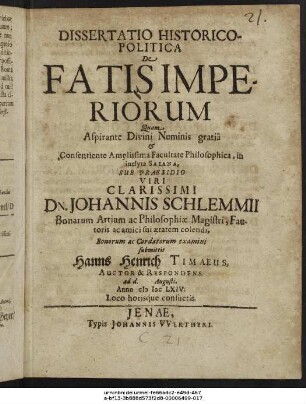 Dissertatio Historico-Politica De Fatis Imperiorum