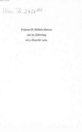 Musik als Lobgesang : Festschrift für Wilhelm Ehmann