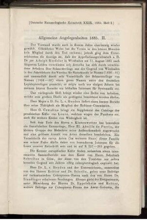 Allgemeine Angelegenheiten 1885: II