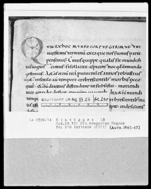 Gregorius Magnus, Moralia pars 6 — Initiale Q(uia), Folio 210recto