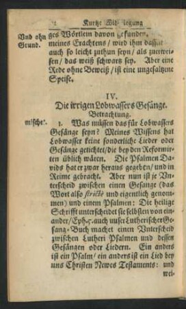 IV. Die irrigen Lobwassers Gesänge.