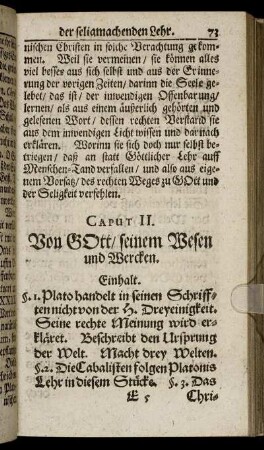 Caput II. Von Gott, seinem Wesen und Wercken
