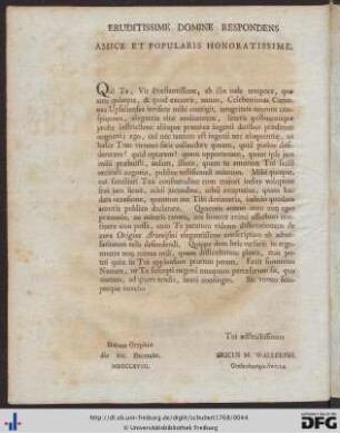 Eruditissime Domine Respondens Amice Et Popularis Honoratissime.