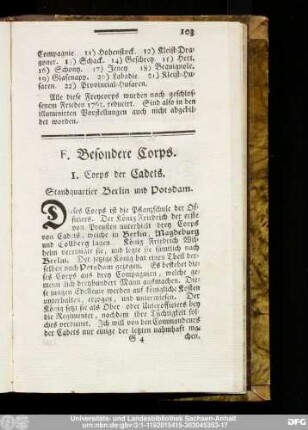 1. Corps der Cadets.