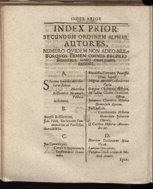 Index Prior Secundum Ordinem Alphab. Autores [...]