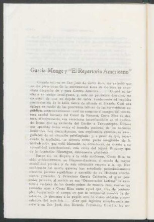 García Monge y "El repertorio americano"