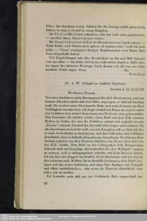 August Wilhelm von Schlegel an Gottlieb Hufeland, Dresden, 22.07.1798