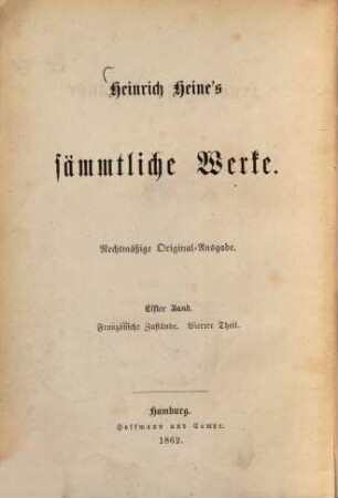 Heinrich Heine's sämmtliche Werke, 11.. Französische Zustände, Th. 4: Kunstberichte aus Paris