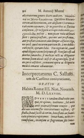 Interpretaturus C. Salluttium de Catilinæ coniuratione. Oratio X.