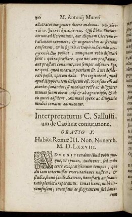 Interpretaturus C. Salluttium de Catilinæ coniuratione. Oratio X.