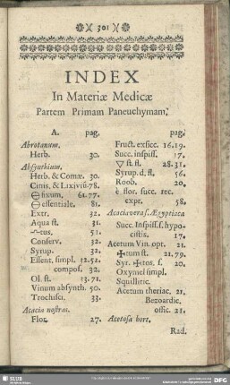 Index In Materiae Medicae Partem Primam Paneuchymam