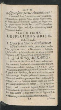 Sectio Prima De Speciebus Arithmeticae.