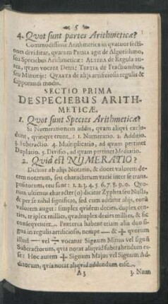 Sectio Prima De Speciebus Arithmeticae.