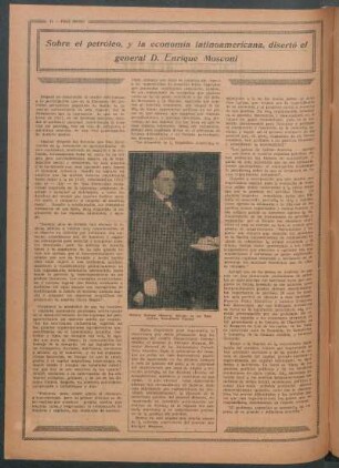 Sobre el petróleo, y la economía latinoamericana, disertó el general D. Enrique Mosconi