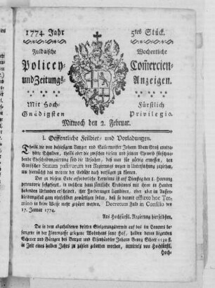 5tes Stück., Ausgabe vom 2. Februar 1774