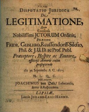 Disputatio juridica de legitimatione