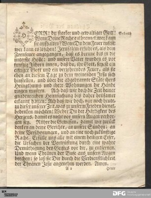 Thränen der Buse über der Heimsuchung durchs Feuer.