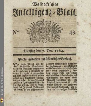 No. 49, Dienstag den 7. Dec. 1784
