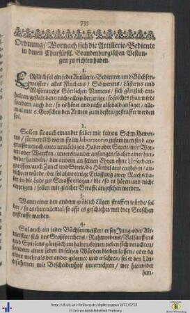 Ordnung, wornach sich die Artillerie-Bediente ... zu richten haben.