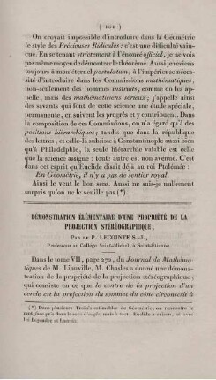 Démonstration élémentaire d´un propriété de la projection stéréographique.