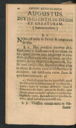 Augustus. Divisio Entis In Deum Et Creaturam.