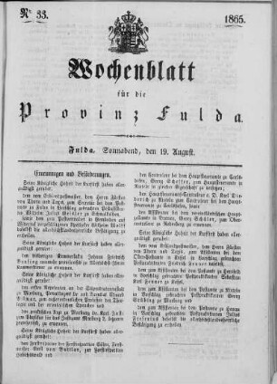 Nr. 33, Ausgabe vom 19. August 1865