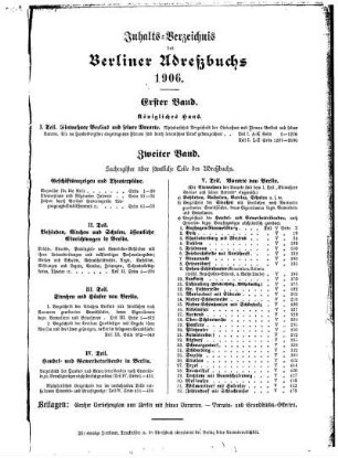 Inhalts= Verzeichniß des Berliner Adreßbuchs 1906