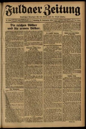 Erste Ausgabe vom Samstag, den 10. September 1921.
