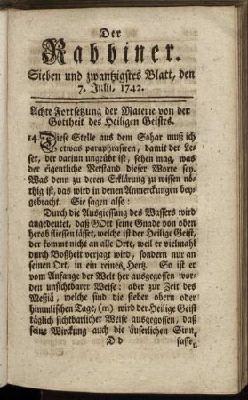 Sieben und zwanzigstes Blatt, den 7. Julii, 1742.