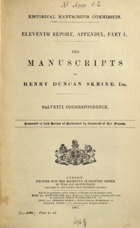 Report. 11. 1887, Appendix part 1