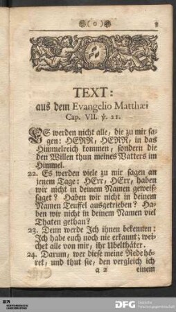 Text: aus dem Evangelio Matthæi Cap. VII. v. 21.