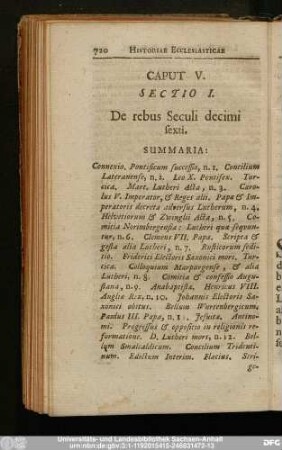 Sectio I. De rebus Seculi deximi sexti.