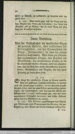 Zwote Vorlesung. Von der Beschaffenheit der menschlichen Cörper im gesunden Zustande, ...