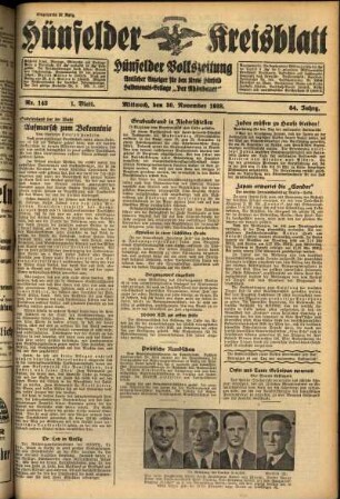 Erste Ausgabe vom Mittwoch, den 30. November 1938.