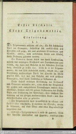 Erster Abschnitt. Ebene Trigonometrie