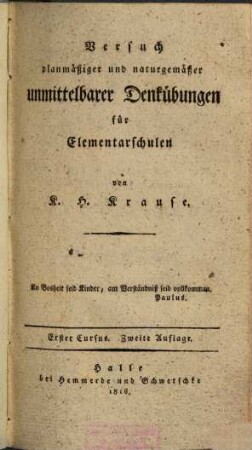 Versuch planmäßiger und naturgemäßer unmittelbarer Denkübungen für Elementarschulen, 1
