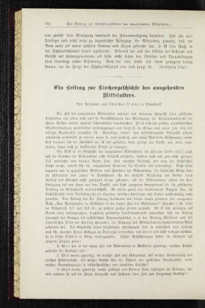 ¬Ein¬ Beitrag zur Kirchengeschichte des ausgehenden Mittelalters