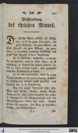 Beschreibung des ehrlichen Mannes.